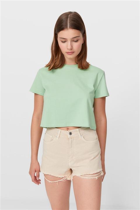 Stradivarius Kadın Bej Yırtık Detaylı Denim Şort