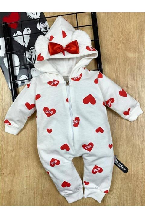 Murat Baby Kız Bebek Kırmızı Beyaz Kalpli Tulum