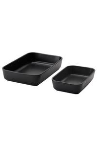 GVG 2li Set Fırın Tepsisi Servis Kabı Ikea Boyutlar:31x21x6 Cm Ve 23x15x5 Cm A Kalite Koyu Gri Stoneware