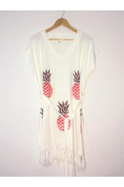 Derin Life Renkli Ananas Desen Baskılı Peştemal Elbise