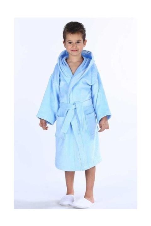 Özdilek Kapüşonlu Kadife Çocuk Bornozu Boy Traffic Mavi 5-6 Yaş