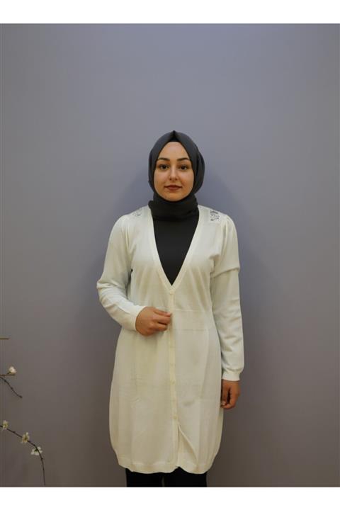 Perlina Kadın Arkası Tül Detaylı Hırka