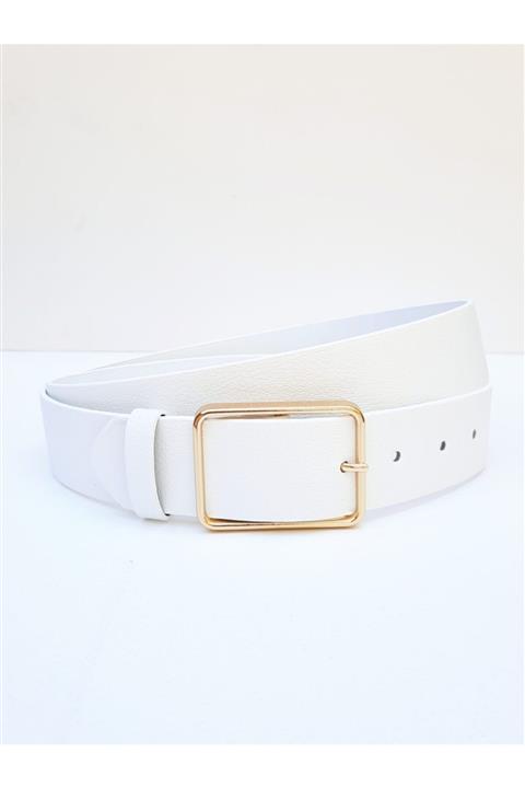 Kemerix Kadın Basic Gold Tokalı Beyaz Kemer