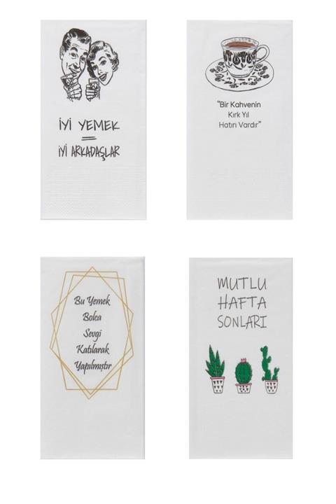 NapkinStore Baskılı Peçete 4 Model ( 80 Adet ) Mix-2