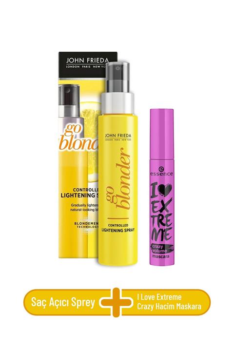 John Frieda Sarı Saçlara Özel Renk Açıcı Sprey 100ml&Essence I Love Extreme Crazy Hacim Maskara