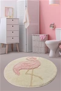 Chilai Home Beyaz Pembe Pink Flamingo Yuvarlak Banyo Halısı