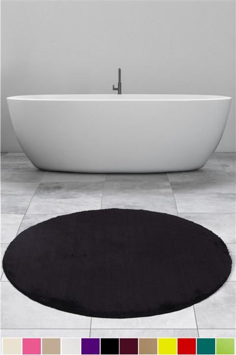 Bonny Home Elite Siyah 100x100 Cm Yuvarlak Peluş Banyo Paspası Kaymaz Taban Pufidik Banyo Halısı