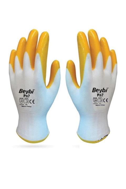 Mestore Beybi Pn7 Montajcı Polyester Sarı Nitril Eldiveni 10 Çift