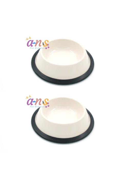 Ans Kediler Ve Küçük Irk Köpekler Için Renkli Çelik Mama Kabı 8 Ozz 2 Adet Krem Rengi