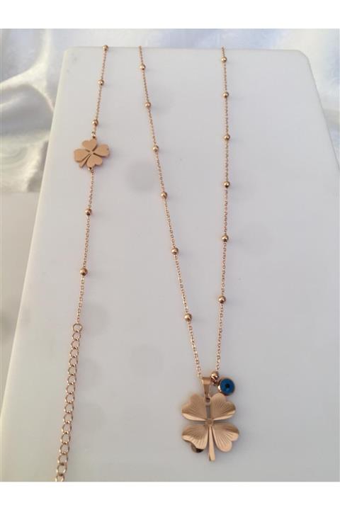 Enna Çelik Yoncalı Şans Bileklik Kolye Kombin