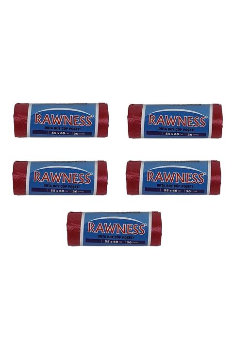 RAWNESS Orta Boy Çöp Poşeti Kırmızı 20 Li 5 Rulo 55 X 60 Cm 150 Gr