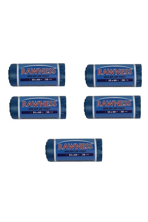 RAWNESS Orta Boy Çöp Poşeti Mavi 20 Li 5 Rulo 55 X 60 Cm 150 Gr