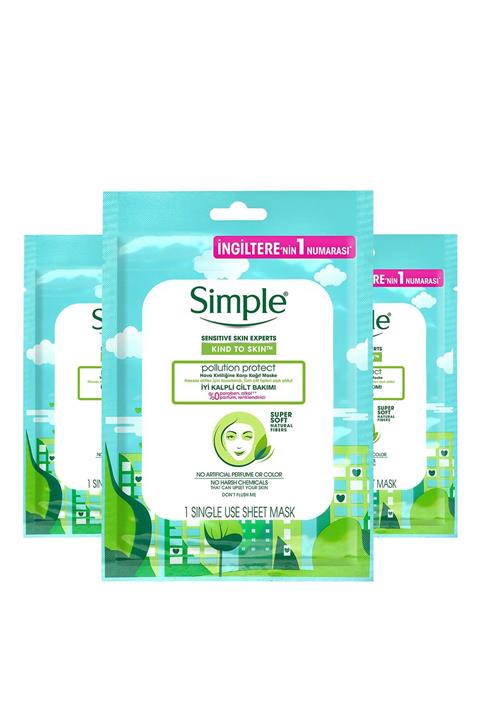 Simple Kind To Skin Hassas Ciltlere Uygun Protect Hava Kirliliğine Karşı Kağıt Maske 21 Ml X3