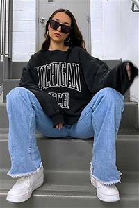 LEDRESS Kadın Siyah Michigan Tech Yazılı Baskılı Oversize Sweatshirt Tech