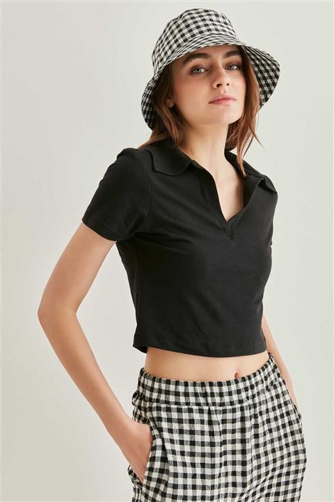 Vitrin Polo Yaka Pamuk Crop Tshırt