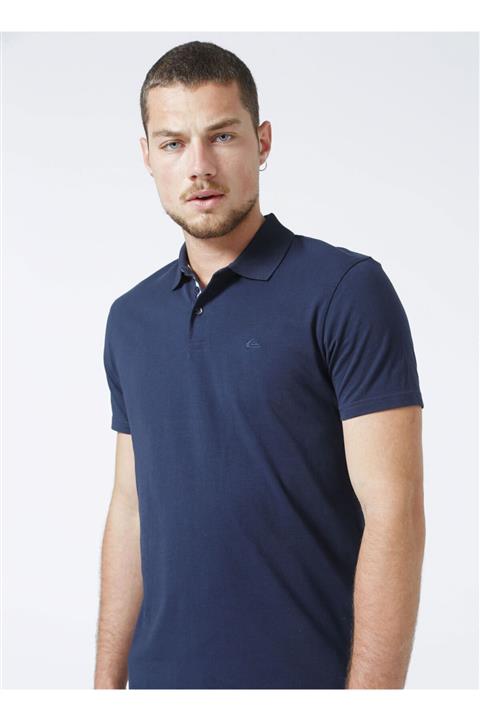 Quiksilver Polo Yaka Kısa Kollu Amblemli Düz Lacivert Erkek T-shirt