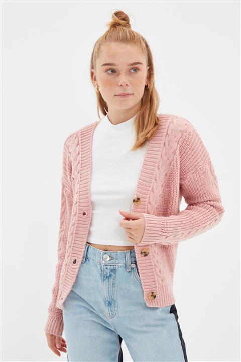 TRENDYOLMİLLA Pudra Örgü Detaylı Triko Hırka TWOAW22HI1398