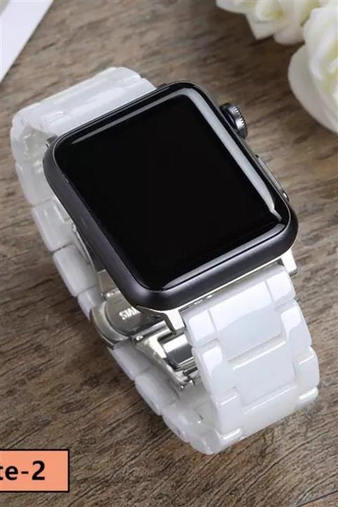ucuzmi Apple Watch Seramik Kaplamalı Kordon 2 3 4 5 6 Se 42mm 44mm Uyumlu Kayış Bileklik Baklalı Beyaz