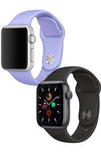 Apple Watch 1 2 3 4 5 6 Se 44mm Klasik Spor Band Kordon Siyah Lila Set