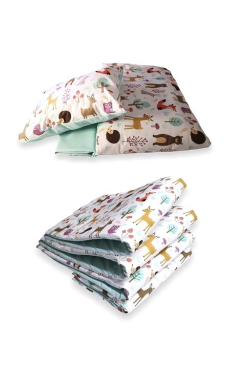 Bebek Özel %100 Pamuk 80x130 Beşik Kenar Koruma Uyku Seti Doğa Mint (7 Parça)