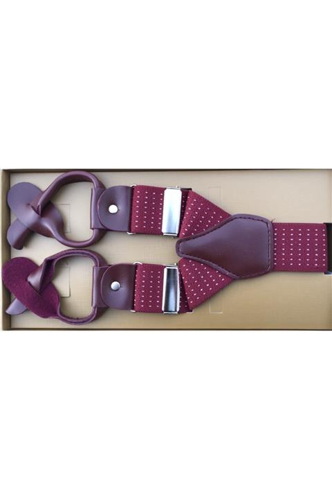 KemerSepeti Erkek Bordo Puantiyeli Düğmeli Pantolon Askısı