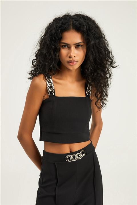 Quzu Kadın Siyah Zincir Detaylı Gipeli Büstiyer