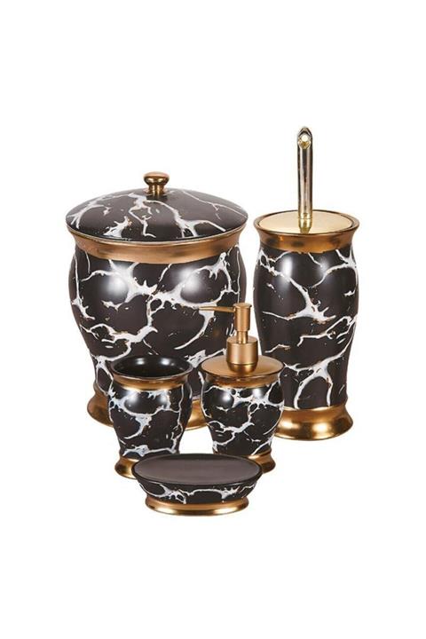 ACAR Siyah Gold Loren 5'li Stoneware Mermer Desen Banyo Seti