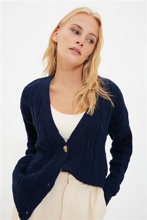 TRENDYOLMİLLA Lacivert Örgü Detaylı Triko Hırka TWOAW22HI0683