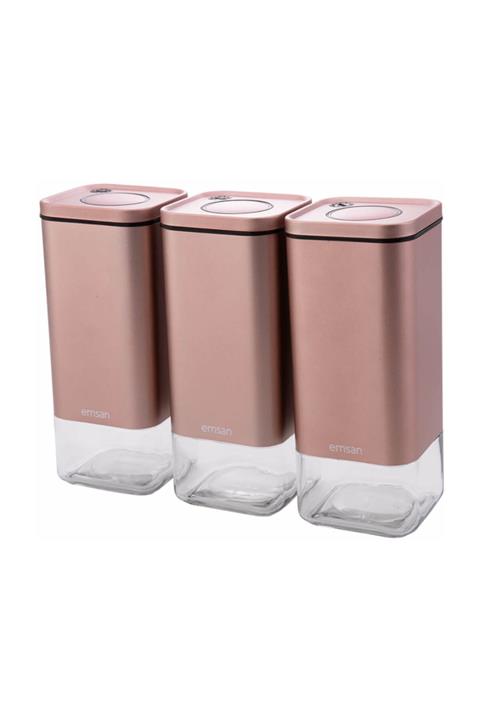 Emsan Plaza 3'lü Büyük Kavanoz Golden Pink