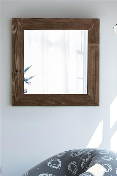 bluecape Doğal Ağaç Masif 58x58 Cm Kare Ceviz Salon Ofis Mutfak Çocuk Odası Duvar Konsol Boy Aynası