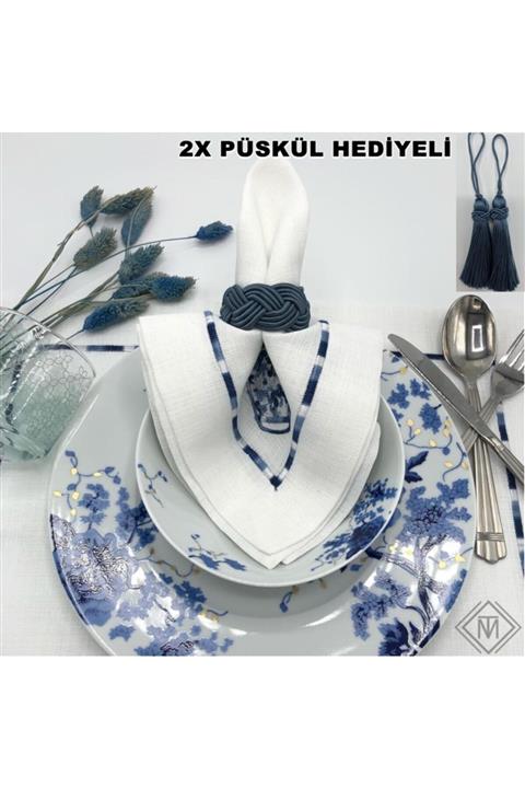 miraç tekstil Peçete Yüzük Halkası Hasır 6'lı Set Petrol Mavisi