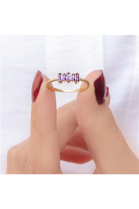 Myra Gold Ametist Baget Taşlı Altın Yüzük