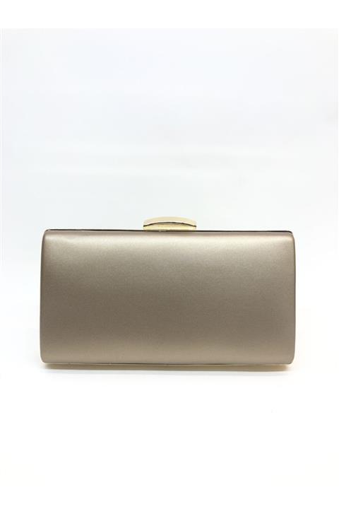 womenacs Kadın Bronz Renk Kumaş Uzun Askılı Kullanımlı Abiye Portföy Clutch Çanta