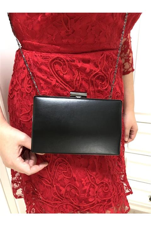 womenacs Siyah Renk Abiye Portföy Clutch Kadın Çanta Elde ve Uzun Askılı Kullanım