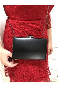 womenacs Siyah Renk Abiye Portföy Clutch Kadın Çanta Elde ve Uzun Askılı Kullanım