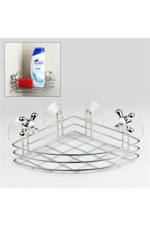 İndiriminVar 2 Adet Vantuzlu Banyo Duş Rafı Metal Şampuan Duş Jeli Köşe Rafı