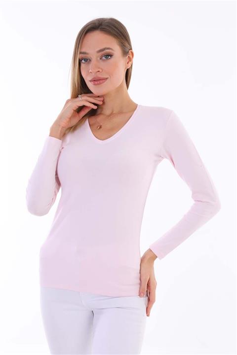 AYNADİ Kadın Pudra Rengi Uzun Kollu V-yaka Badi