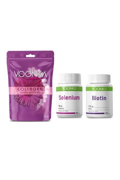 Voonka Collagen Beauty Gummies 30 Çiğnenebilir Tablet+Biotin 2500 mcg 102 Tablet+Selenium 100 mcg 92 Tablet