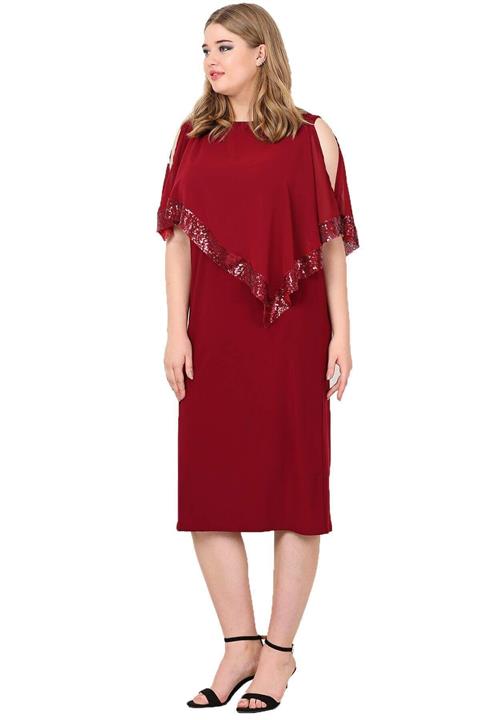 ANGELINO Kadın Bordo Payetli Uzun Abiye Elbise KL8022K