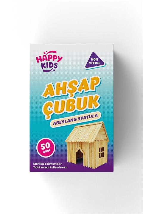 Happy Kids Abeslang Ahşap Spatula Naturel Dil Basma Çubuğu 50 Adet