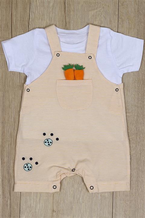 Melekpare Unisex Bebek Sarı Beyaz Havuçlu Salopet Takım