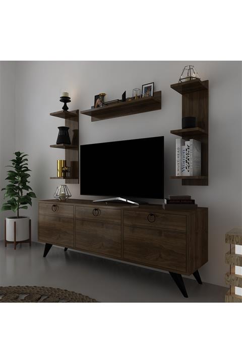 MobilyaFırsat Icon Raflı Tv Ünitesi Kulplu Dolaplı Modern Tv Sehpası Q3028-2