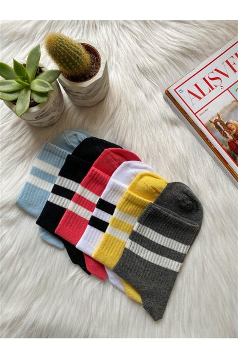 Ledi Unisex Çizgili Kolej Çorap 6'lı Set