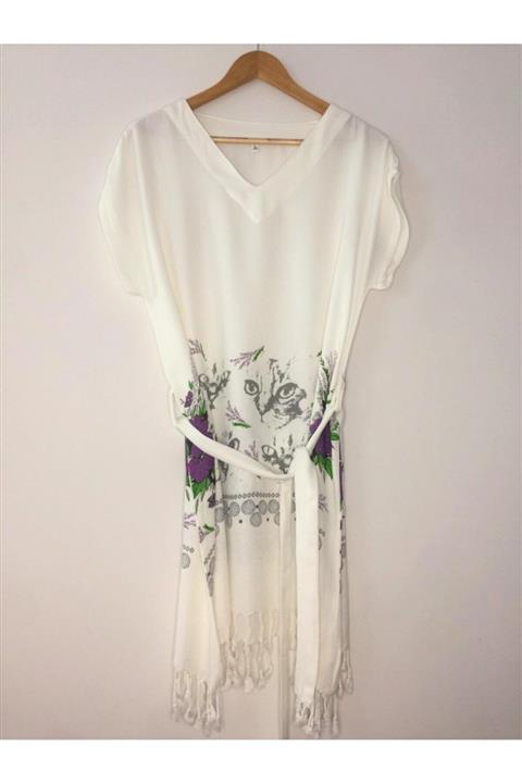 Derin Life Kedi Gözü Desen Baskılı Peştemal Elbise