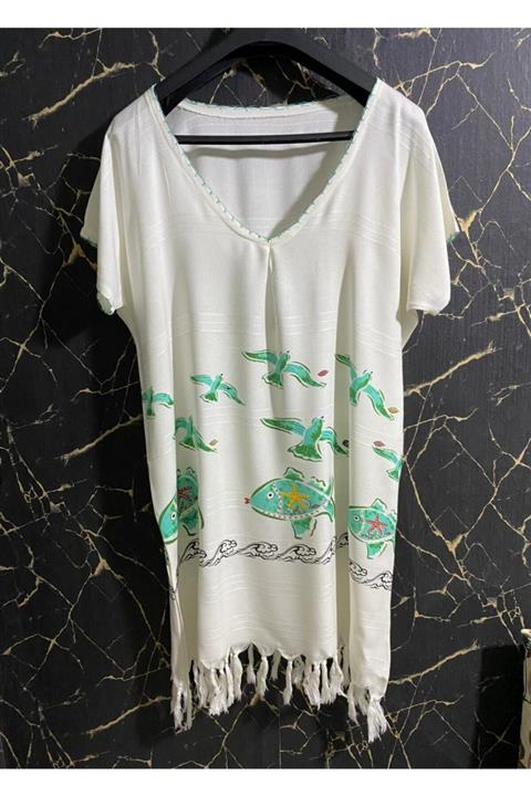 Pinezza Kadın Balık Kuş Desenli Peştemal Plaj Elbisesi