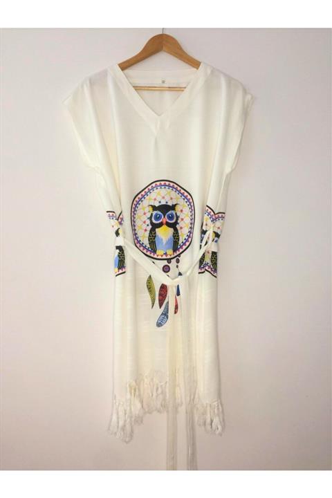 Derin Life Baykuş Desen Baskılı Peştemal Elbise