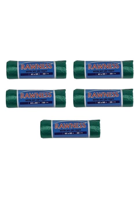 RAWNESS Büyük Boy Çöp Poşeti Yeşil 10 Lu 5 Rulo 65 X 80 Cm 150 Gr