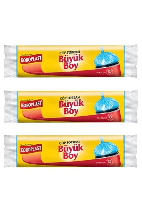Koroplast Güçlü Büyük Boy Çöp Torbası 10'lu 3 Paket 65x80 cm