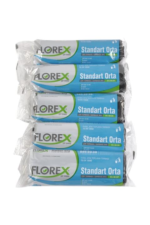 Florex Standart Orta Siyah Çöp Poşeti 55x60 Cm 5 Rulo