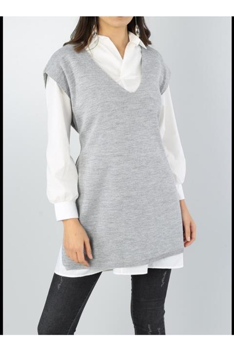 Noa Noa V Yaka Yırtmaç Detaylı Bağlamalı Süveter